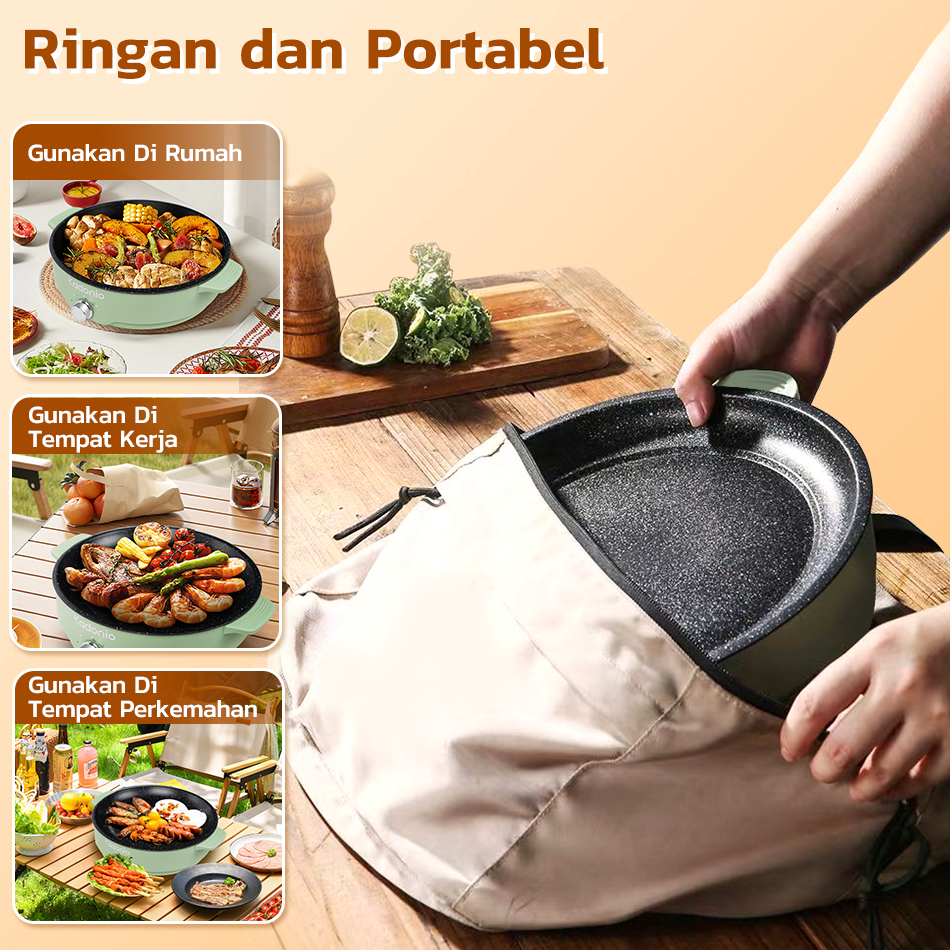 [KODE T59D] KADONIO Grill Pan Panggangan BBQ Panci Listrik 450W Low Watt Kenop Kontrol Suhu 2 Gigi K
