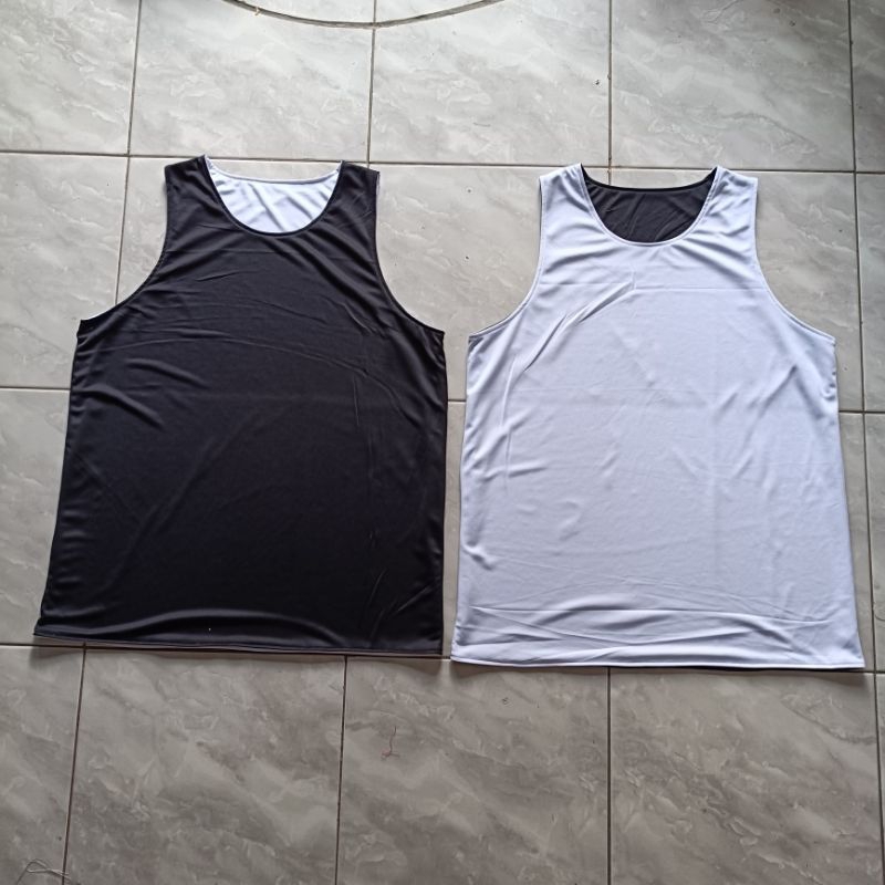 Atasan Jersey basket polos revesible hitam-putih