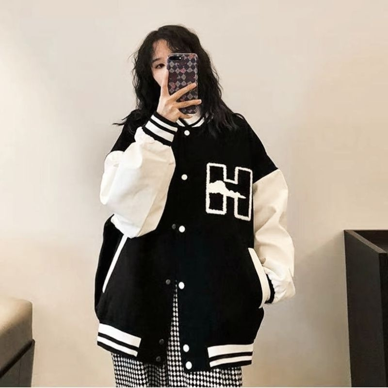 Jaket Varsity Big Size (S-6XL) Jaket Baseball Kancing Bomber Inisaial H Logo Oversize S M L XL 2XL 3