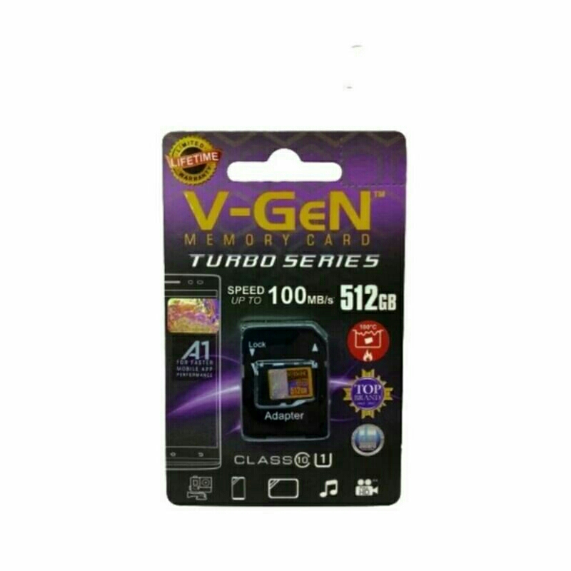 Micro SD V-Gen 512GB Turbo Series Class 10 +Adaptor  Origianl Vgen Memory Card 512GB