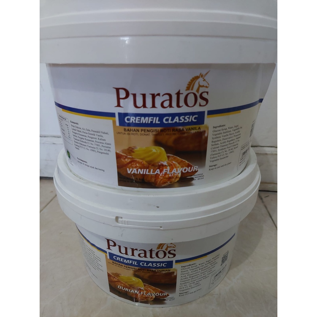 

Puratos Cremfil Classic Bahan Pengisi Roti Varian Rasa Durian Duren Banana Pisang Vanila Vanilla 5kg