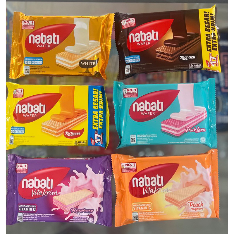 

Nabati Wafer Vitakrim M1 Coklat Keju Raspberry Peach Yogurt pink Lava White