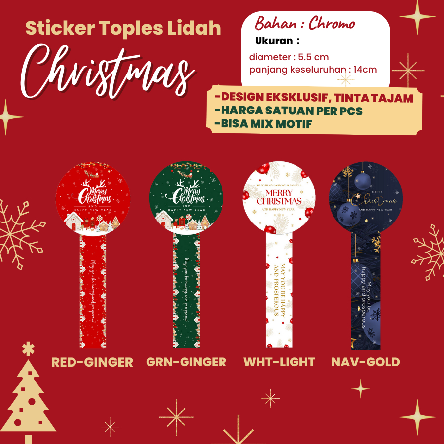 

Stiker toples natal christmas sticker lidah segel kue kering seal stiker cookies bulat Hapunni