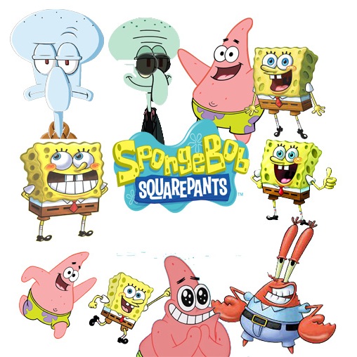 

20 PCS STIKER SEPONGEBOB UKURAN PER-GAMBAR 8X8 CM BAHAN VNYL ANTI AIR GAMBAR HD