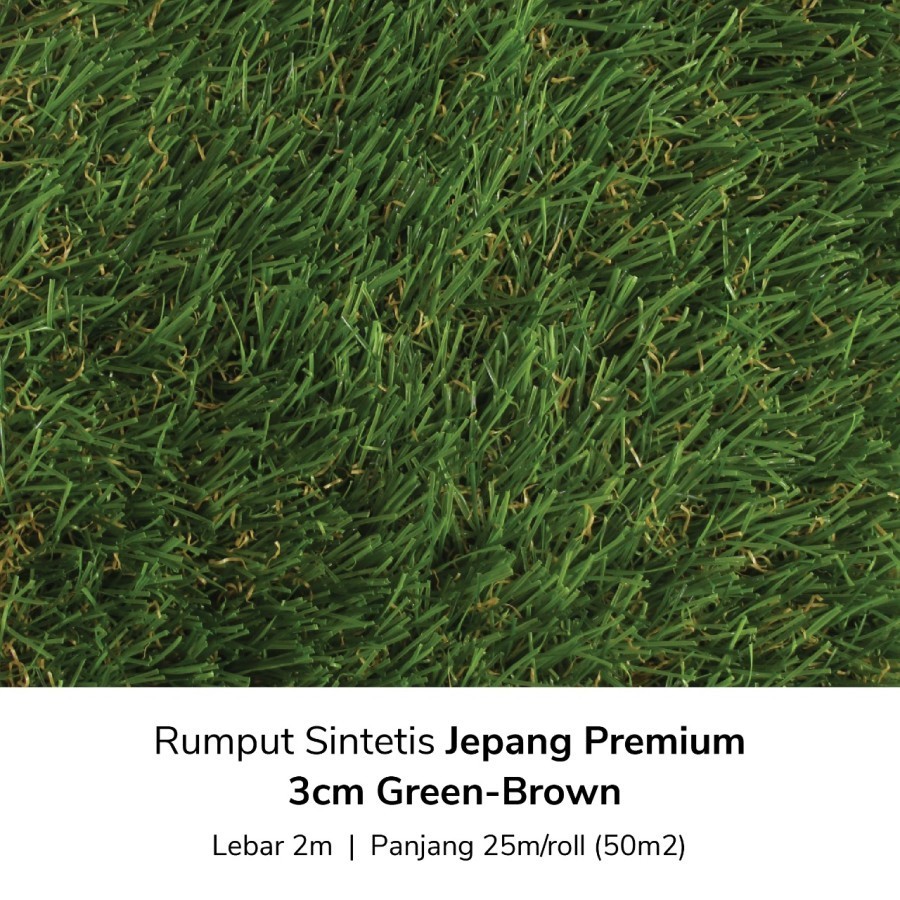 Rumput Sintetis Jepang Green Brown 3cm / Rumput Palsu Meteran / Karpet Rumput Taman / Rumput Palsu Full Hijau