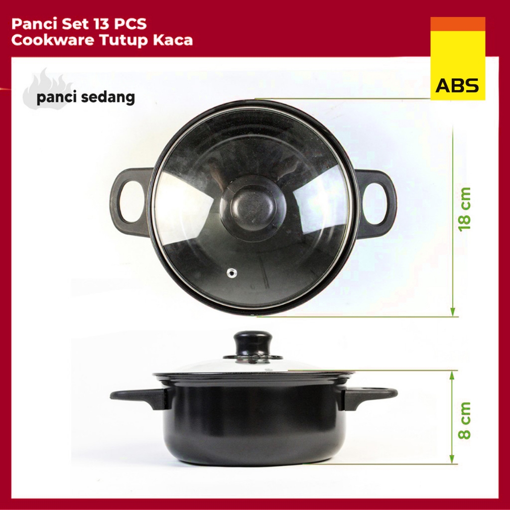 CUCI GUDANG Hongzhuo By ABS Panci Teflon Marble - 13 pcs Cookware Set Tutup Kaca Cookware Panci Set