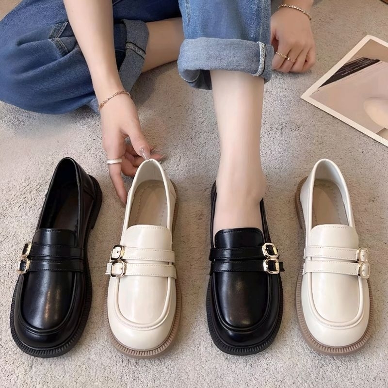 Tahan Lama  Sepatu Oxford Wanita Gesper Slip On Terbaru Ootd Remaja Kekinian Flat Shoes Kulit