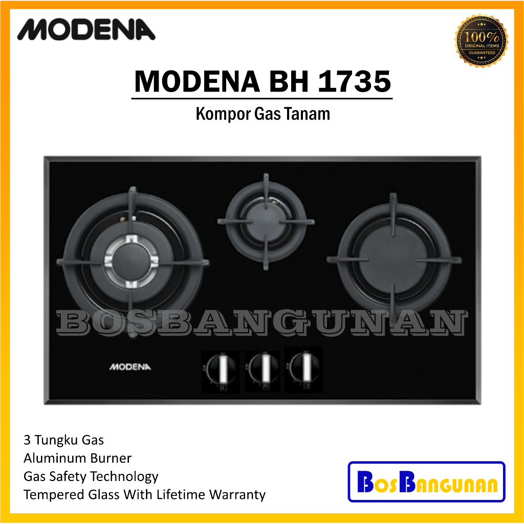 Kompor Gas MODENA BH1735 Gas  / Kompor Gas 3 Tungku MODENA BH 1735 / Kompor MODENA / Kompor Tanam MO