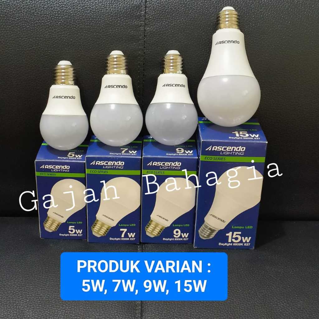 ASCENDO Lampu bohlam LED 5W 7W 9W 15W Putih