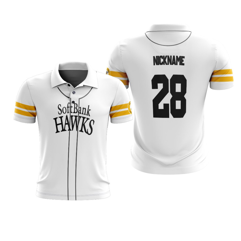 GAMEPLAN - Kaos Polo Wangky Pria Baseball Softbank Hawks Away 2023 Custom Full Print