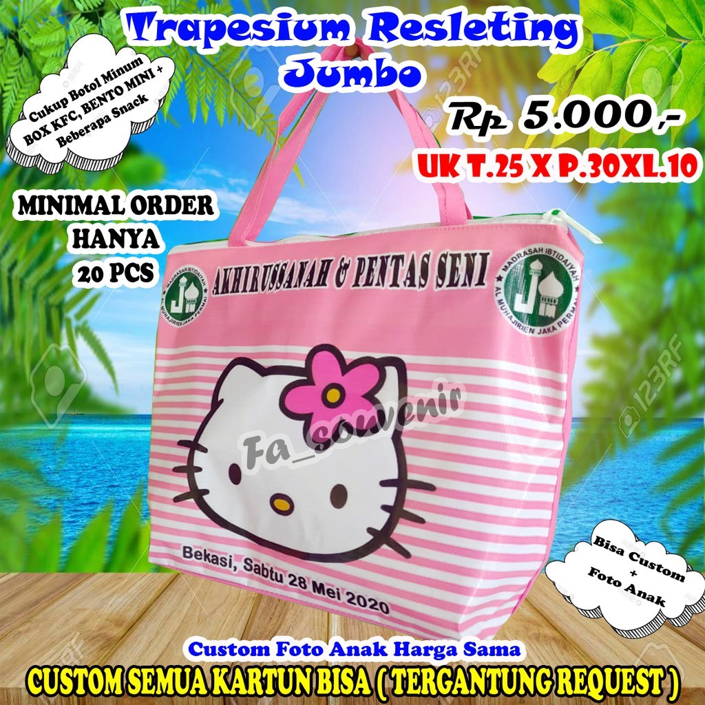 

Tas Ultah Anak Jumbo Trapesium RESLETING Custom nama desain bebas tas ulang tahun bingkisan snack / TAS SOUVENIR