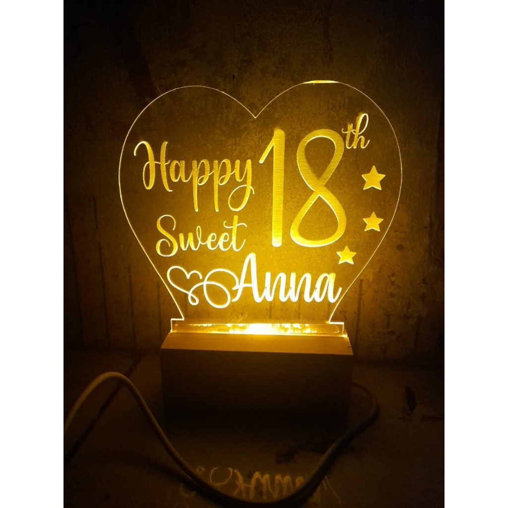 Lampu Tidur Custom/Lampu Hias/Lampu Akrilik/Lampu LED Nama/Foto/Logo