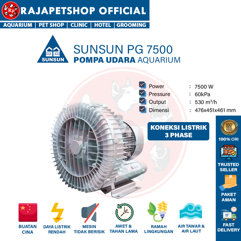 SUNSUN PG 7500 ROOT RING BLOWER AIR PUMP KOLAM IKAN TAMBAK UDANG IPAL