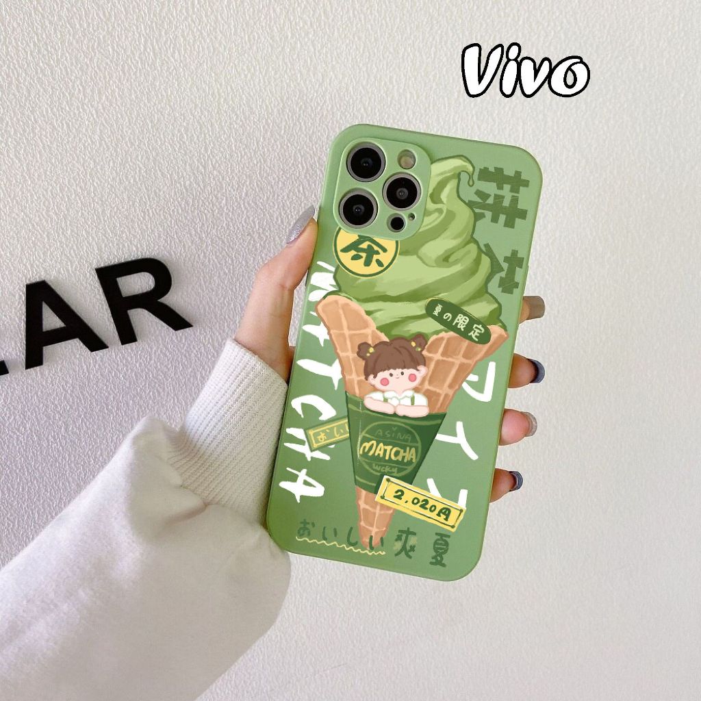 Ice Cream Matcha Case VIVO V21 V20 V15 V9 V7 PLUS V5 Lens Cover Soft Case Square Edge