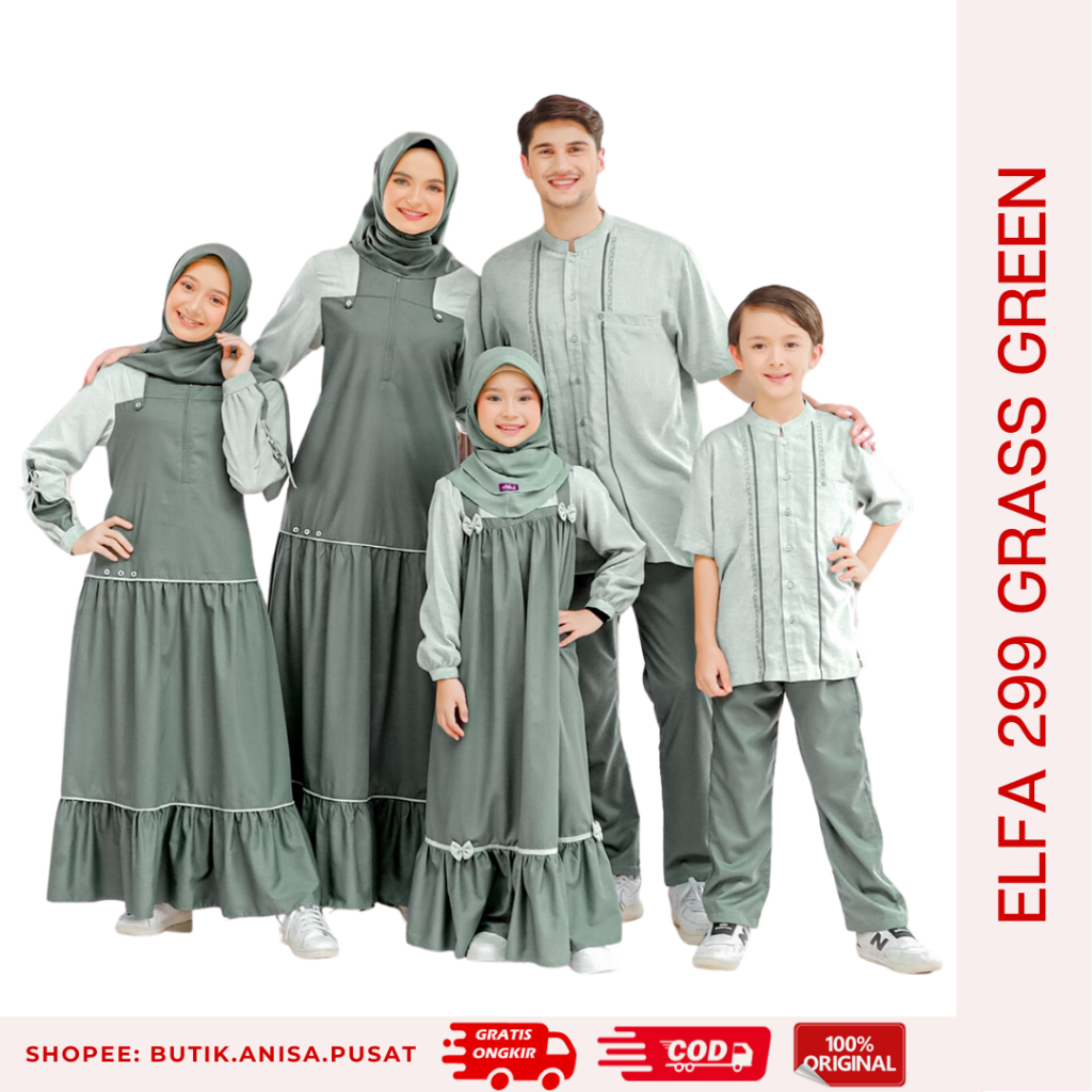 GAB - ETHICA ELFA 299 GRASS GREEN Sarimbit Keluarga 2024 Gamis Ayumi 434 Koko Kahfi 295 Ayumi Kids 3