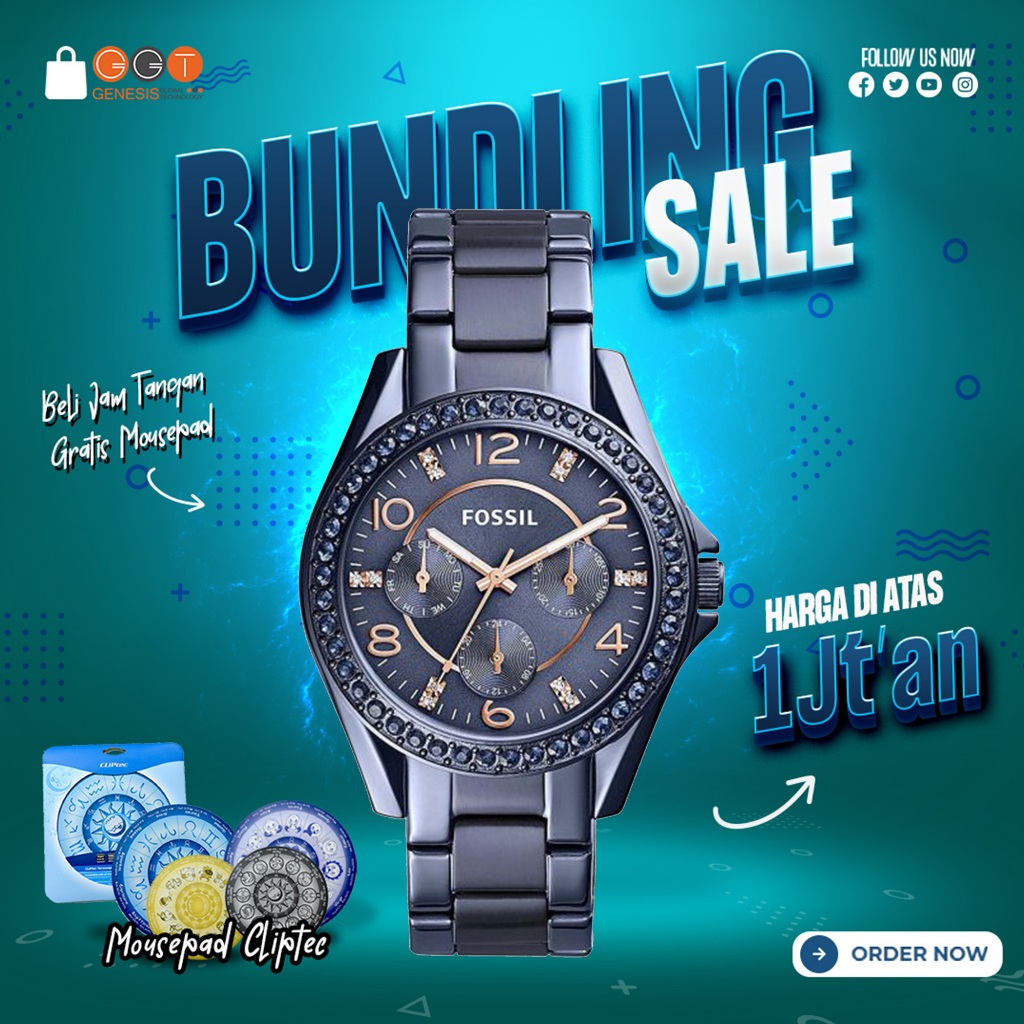 [DAPATKAN HADIAH] Jam Tangan Wanita Fossil ES4294 Riley Multifunction Ladies Blue Dial Blue Stainles