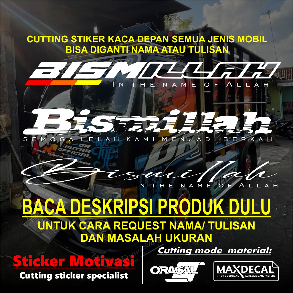 Stiker mobil kaca depan Bismillah