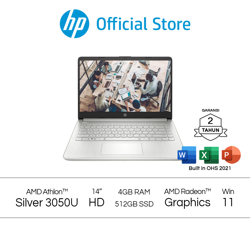 LAPTOP HP 14s-FQ0562AU ATHLON SILVER 3050U 4GB 512GB 14" OHS W11