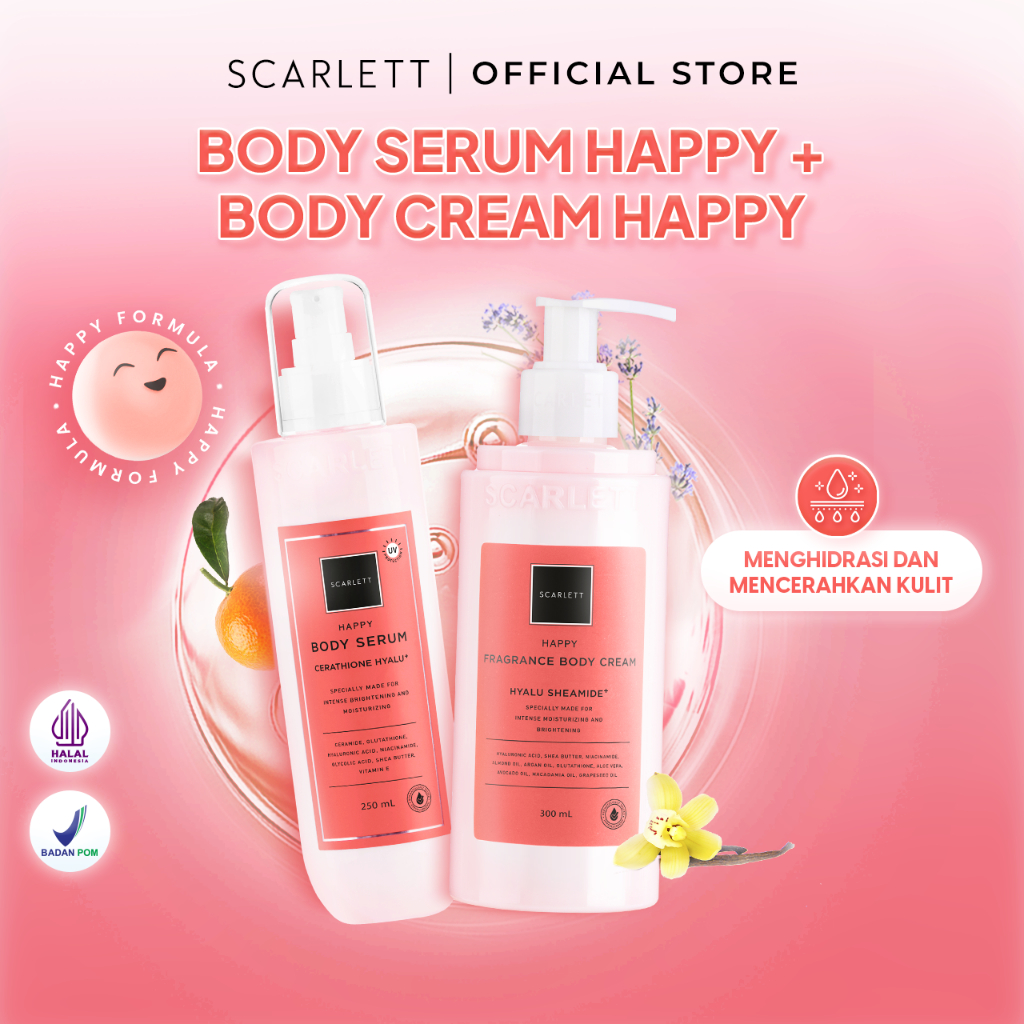 Scarlett Whitening Body Serum + Body Cream Happy Mencerahkan dan melembabkan kulit by SCARLET OFFICI