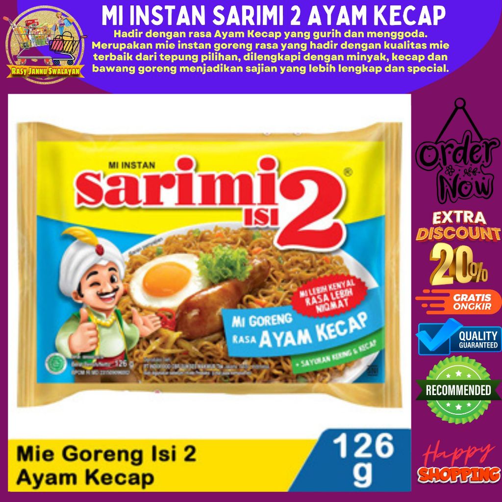 

Mie Sarimi Instant Goreng Isi 2 Rasa Ayam Kecap | Bag - 126 gr