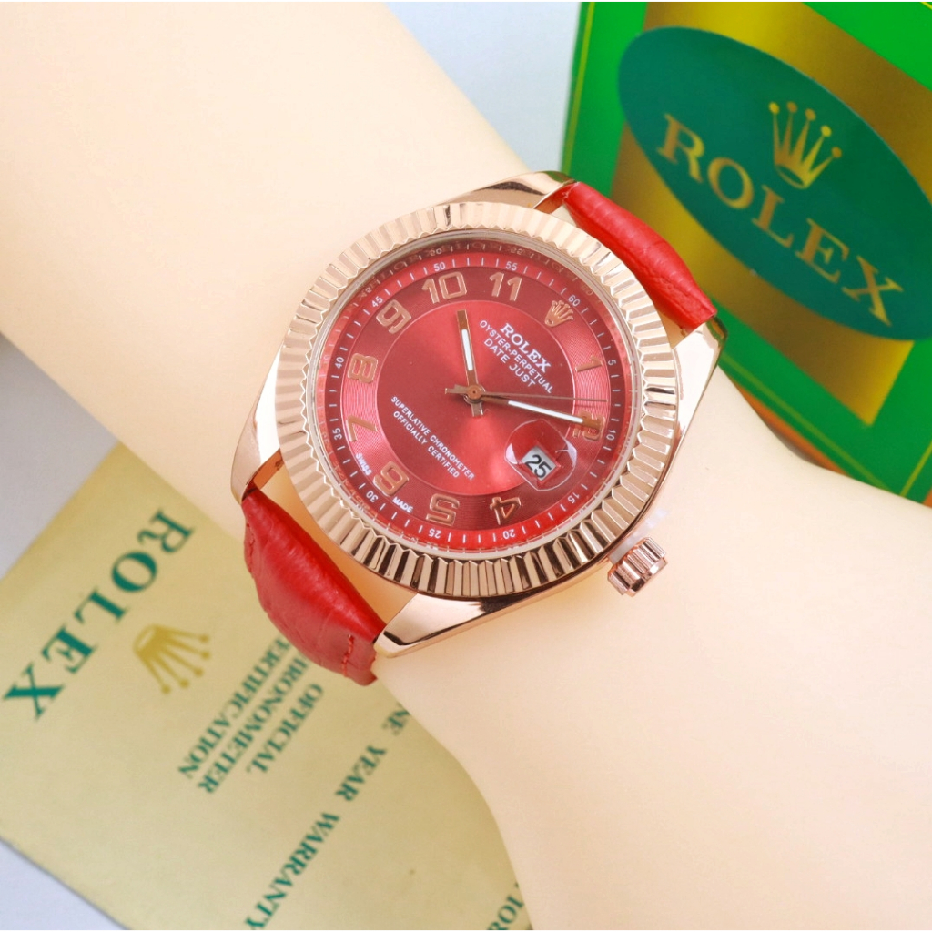 Jam Tangan Fashion Wanita Rolex 4250BJ Tali Kulit Tanggal Aktif Free Box & Baterai Cadangan (BISA CO