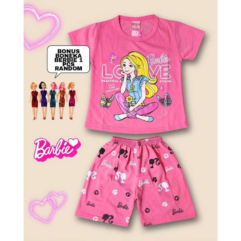 BAJU SETELAN ANAK PEREMPUAN BERBIE LOVE UNTUK ANAK 2-10 TAHUN