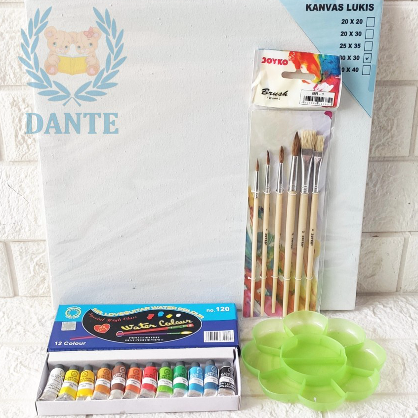 

★★★★★ PAKET MELUKIS SET Kanvas 30X30 Kuas Palet Ready