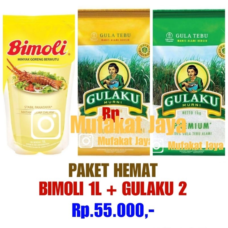 

PAKET SEMBAKO HEMAT - BIMOLI 1L + GULAKU 2KG