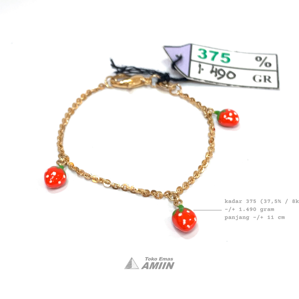 Toko Emas Amiin Gelang Anak Bayi Emas Asli BMW Kadar 375 (37,5% / 8K) 1 Gram - Bracelet Rantai Nori 