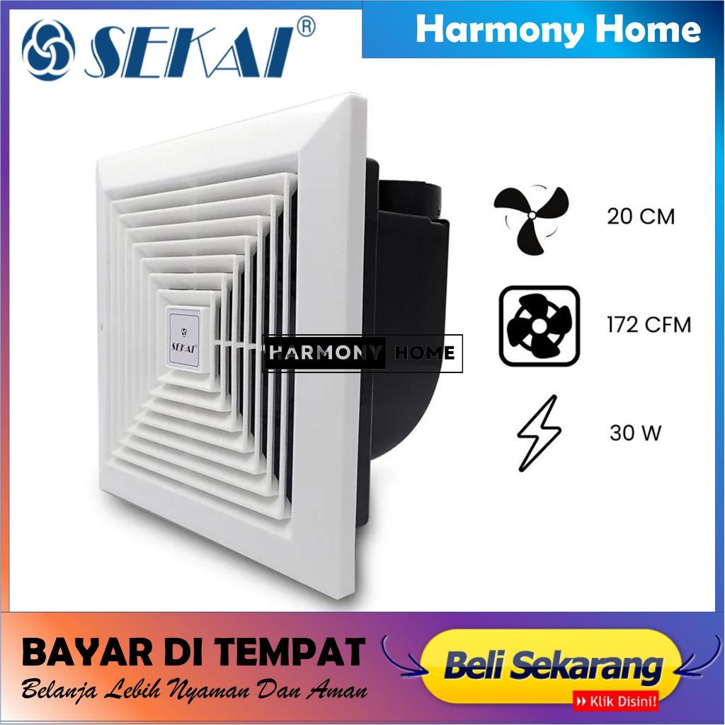Sekai MVF-893 Kipas Exhaust Fan 8" / 8 Inch / 20 cm Ceiling / Plafon MVF 893 / MVF893 - Putih