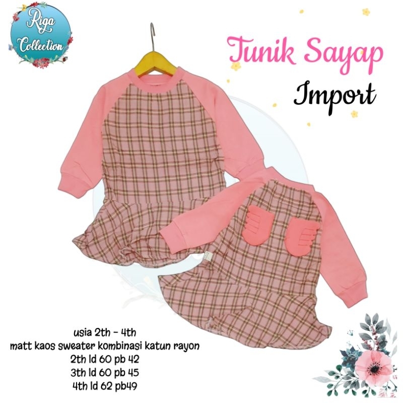Tunik Anak Sayap Motif Kotak Kotak Import Usia 2-4 Tahun