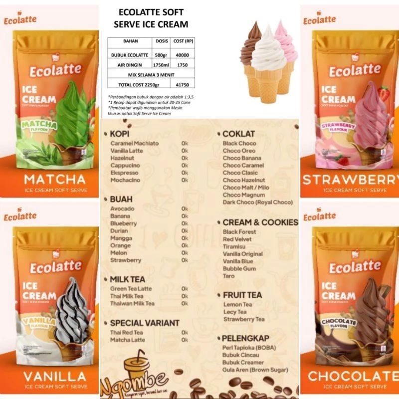 

BUBUK ES KRIM ECOLATTE ICE CREAM SOFT SERVE POWDER (EX CHO' LATTE)
