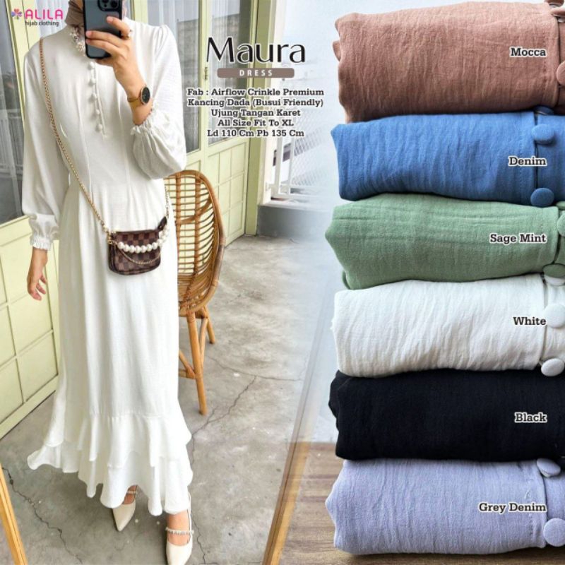 Maura Dress Wanita Alila Hijab Polos Crinkle Airflow Ld 110 [ READY COD ]