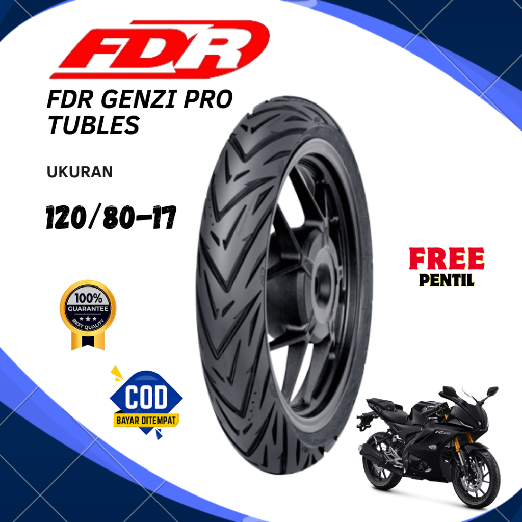 Ban Motor FDR Genzi Pro 120/80-17 Tubeless Ring 17 Gratis Pentil