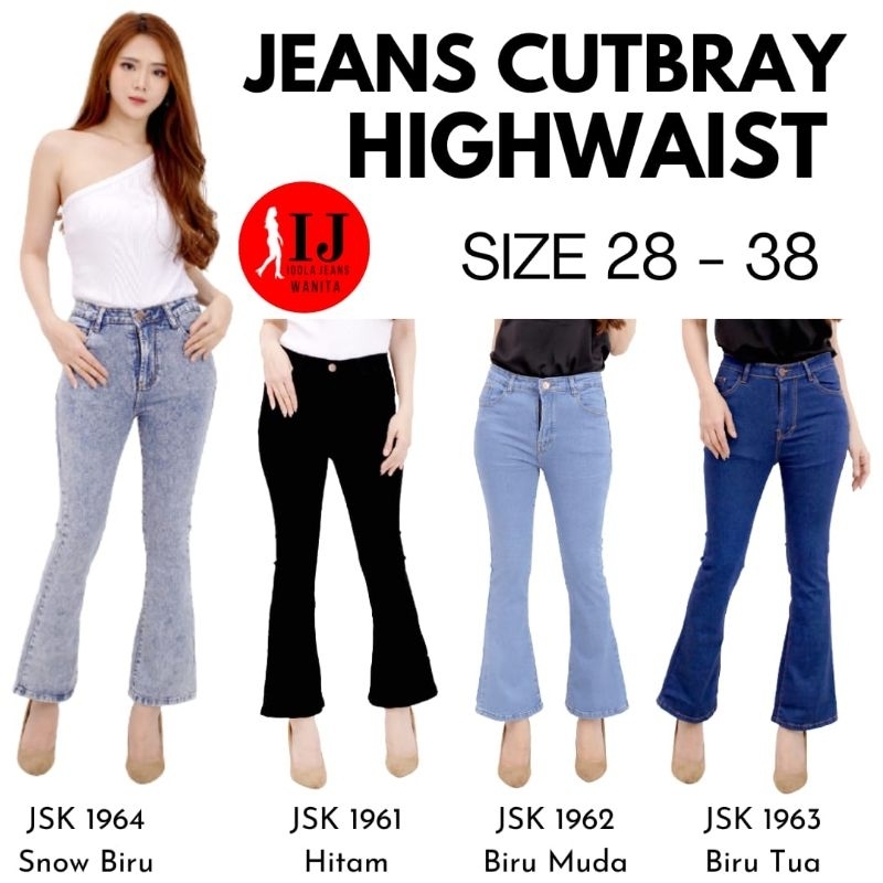 Highwaist Jeans Celana Panjang Cutbray Highwaist Jumbo Big Size Wanita Cewek JSK Jeans
