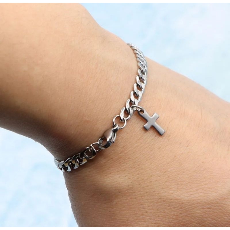 COD GELANG BANDUL SALIB / GELANG RANTAI TITANIUM LIONTIN SALIB POLOS MINI TERLARIS