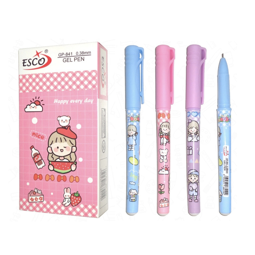 

1 LSN / 12 PCS Gel Pen Pulpen ESCO GP-841 Lucky Girl
