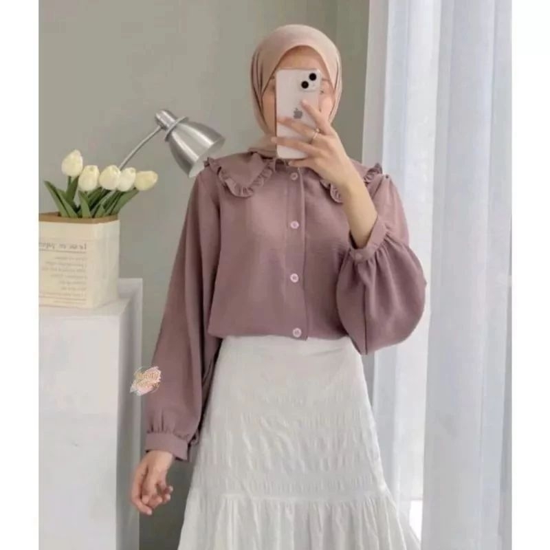 Atasan Blouse Wanita // Blouse Crinkel Airflow Premium // Blouse Renda Kancing Korean // Atasan Wani