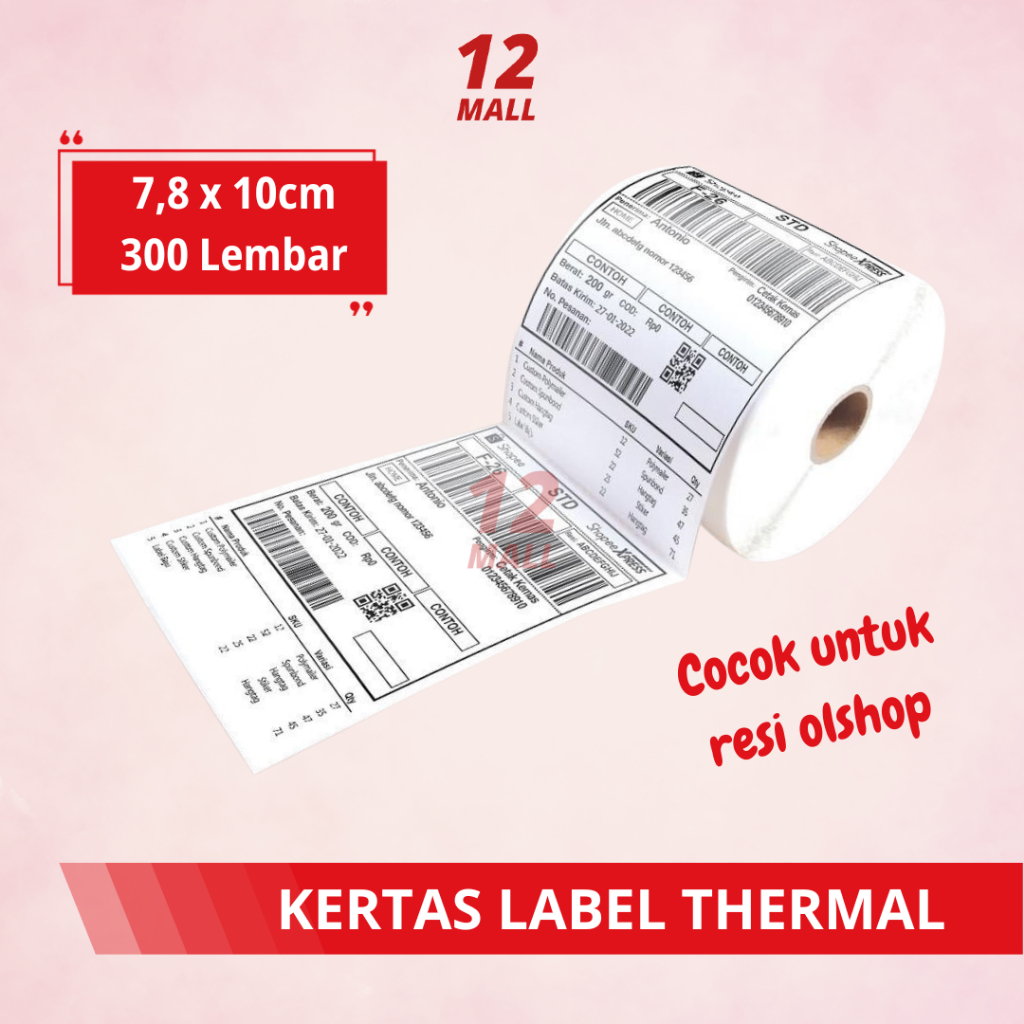 

Kertas Thermal 7,8 x 10 cm isi 300 Pcs/ Label thermal barcode Roll / Resi Thermal 78x100mm