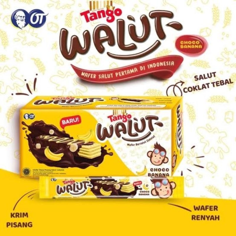 

Wafer Tango Walut Rasa Pisang kemasan 1 Pack isi 12Pcs