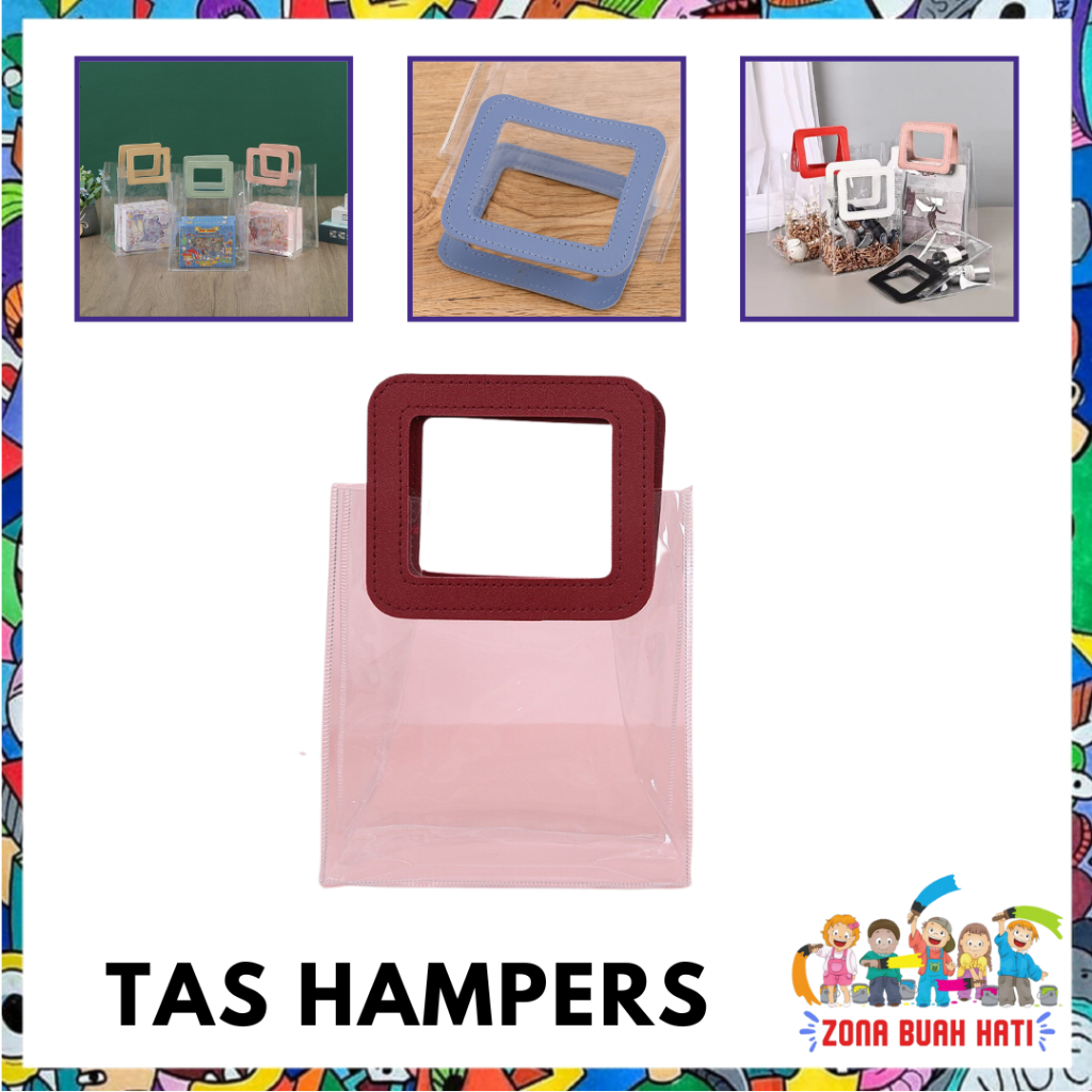 

ZBH Tas PVC Hampers Transparant Serbaguna Goodie Bag Handle Leather Mika Handbag Gift Souvenir Murah Import