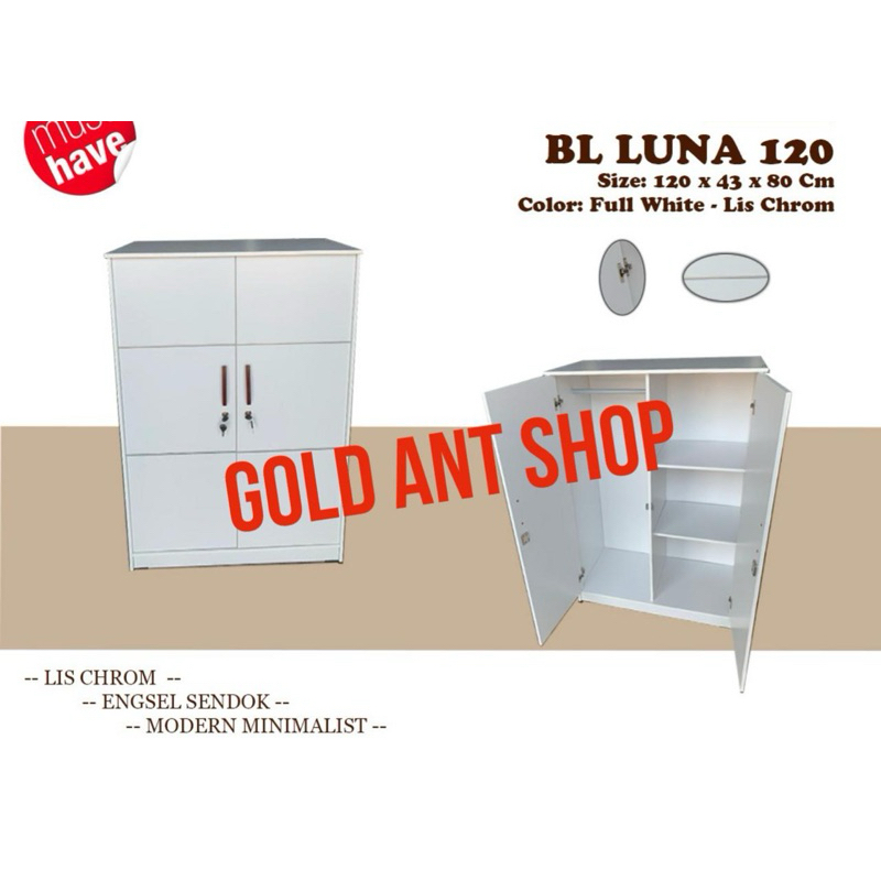 Lemari Pakaian Kecil 2 Pintu Gantungan Rak / Luna BL 120 Baby Locker / Lemari Anak Kayu Minimalis
