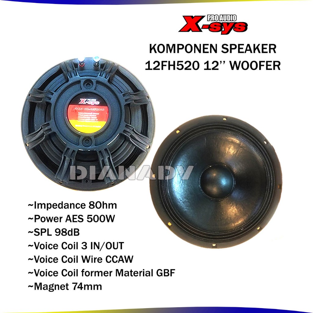 X-Sys Component Speaker Model 12FH520 15inch Woofer 500 Watt