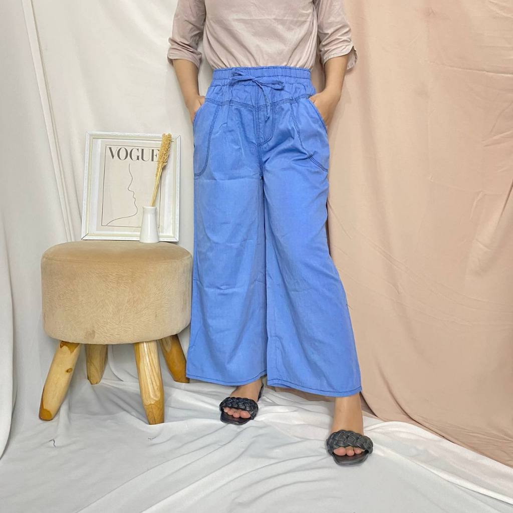 Kulot Jeans Washed Wanita Tali Pinggang Adjustable