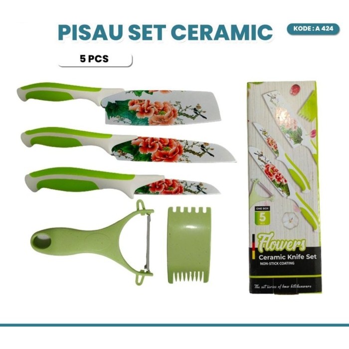 KNIFE SET 5PCS - PISAU DAPUR SET MOTIF BUNGA 5IN1 - PISAU KERAMIK VIRAL SET MOTIF BUNGA SOUVENIR