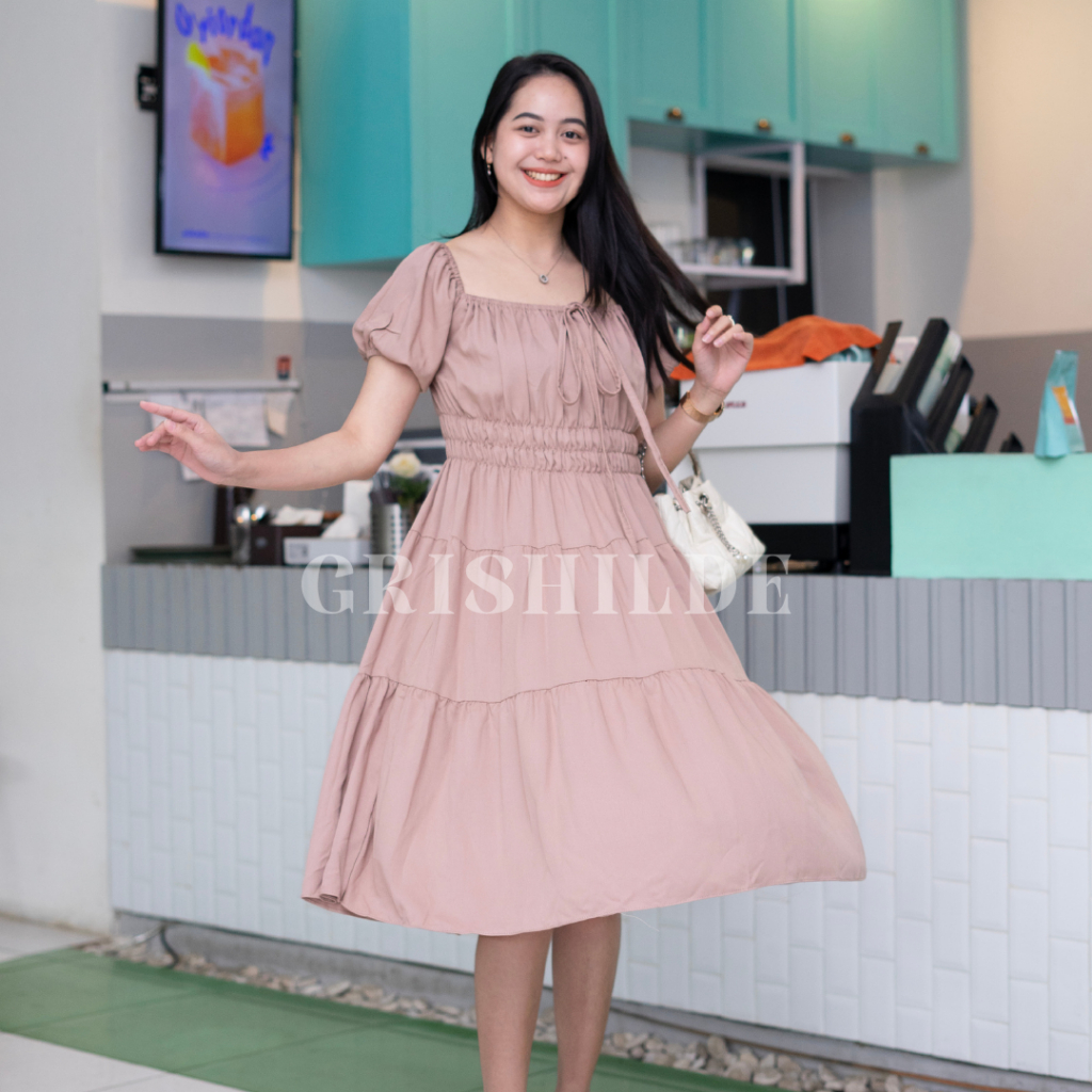 VALERY Dress Sabrina Korean Style Jumbo Wanita Dres Big Size Gaun Casual A Line Lengan Panjang Overs