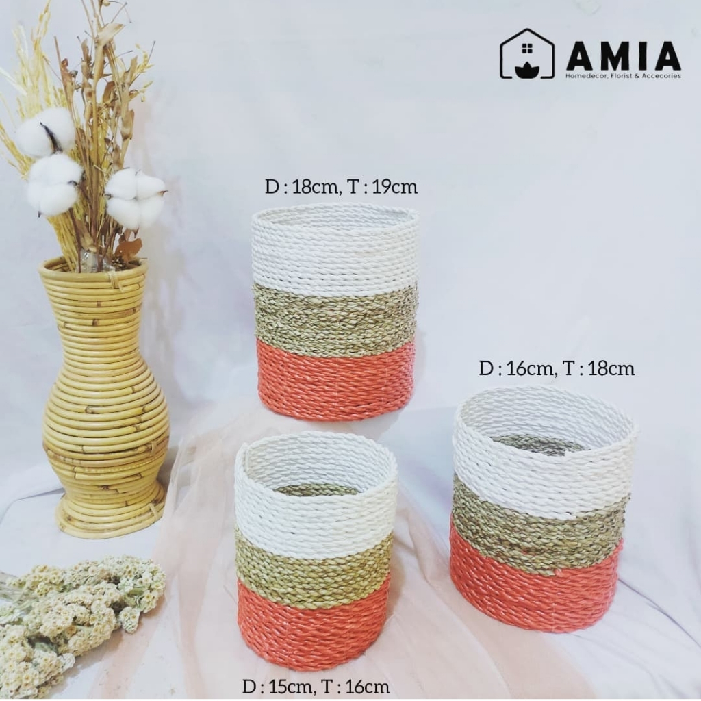 Pot Anyaman/Pot Mendong/Vas Mendong/Vas Anyaman/Keranjang 3in1/Keranjang Anyaman