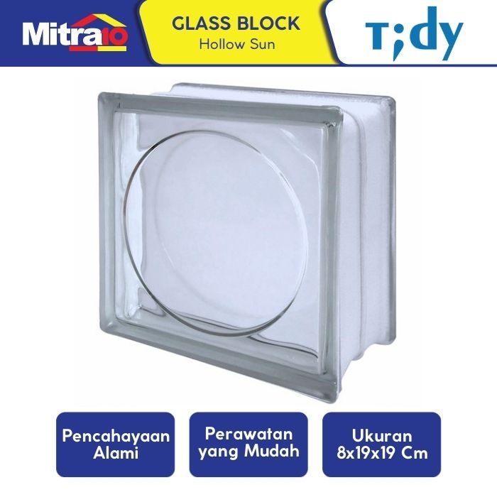 Glass Block Hollow Tidy Sun 8x19x19cm - Motif Matahari
