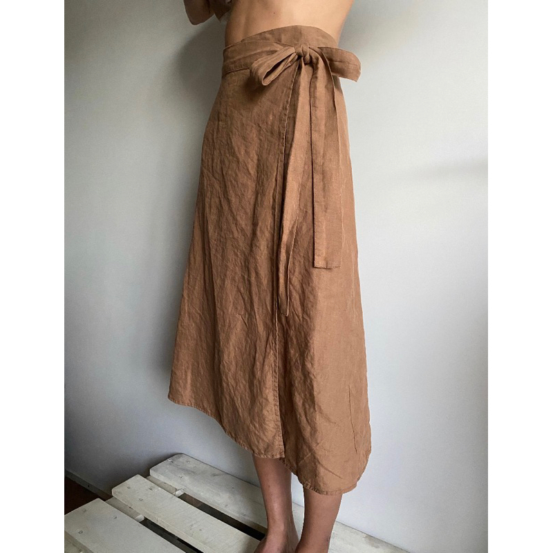 Linen Wrap Skirt/ Linen High Waisted Skirt / Linen Skirt for Woman  / Linen Cafe Skirt / Linen Flori