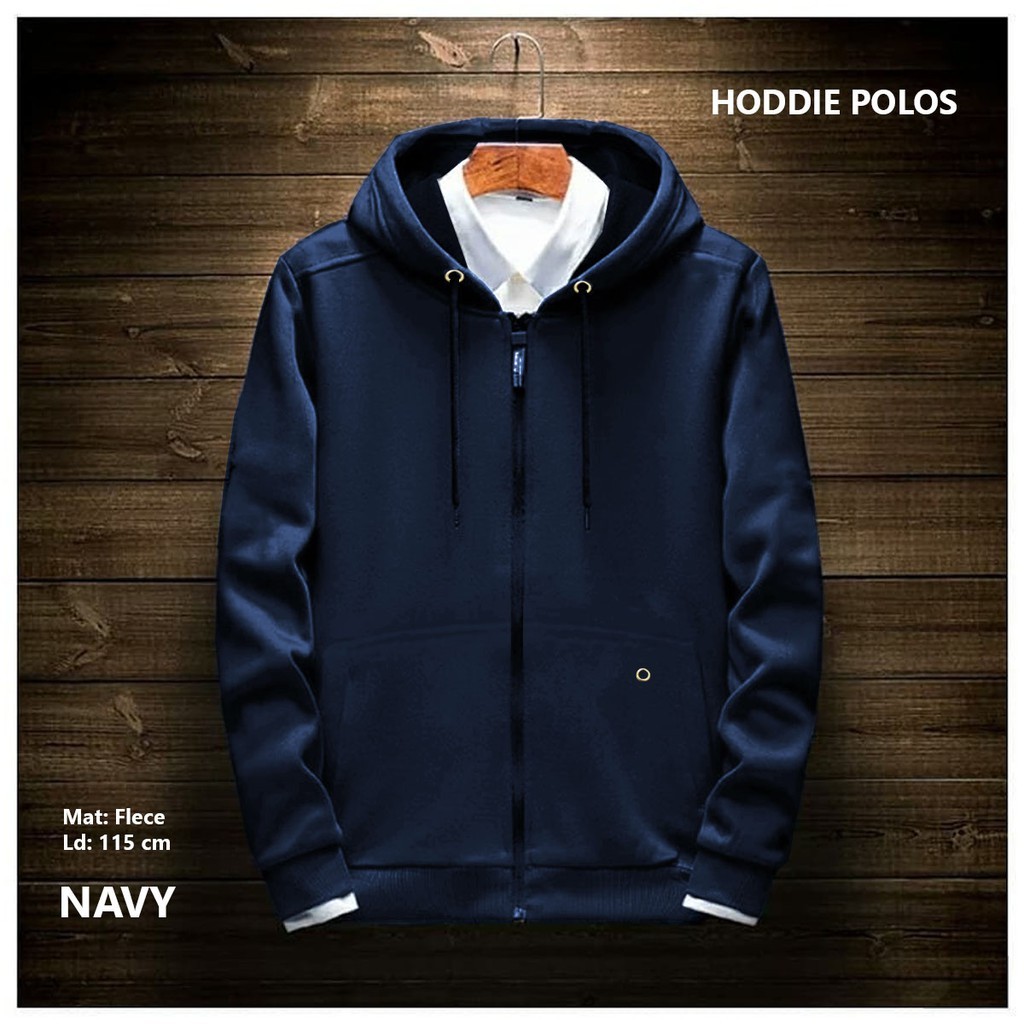 JAKET PRIA HOODIE RESLETING TEBAL POLOS